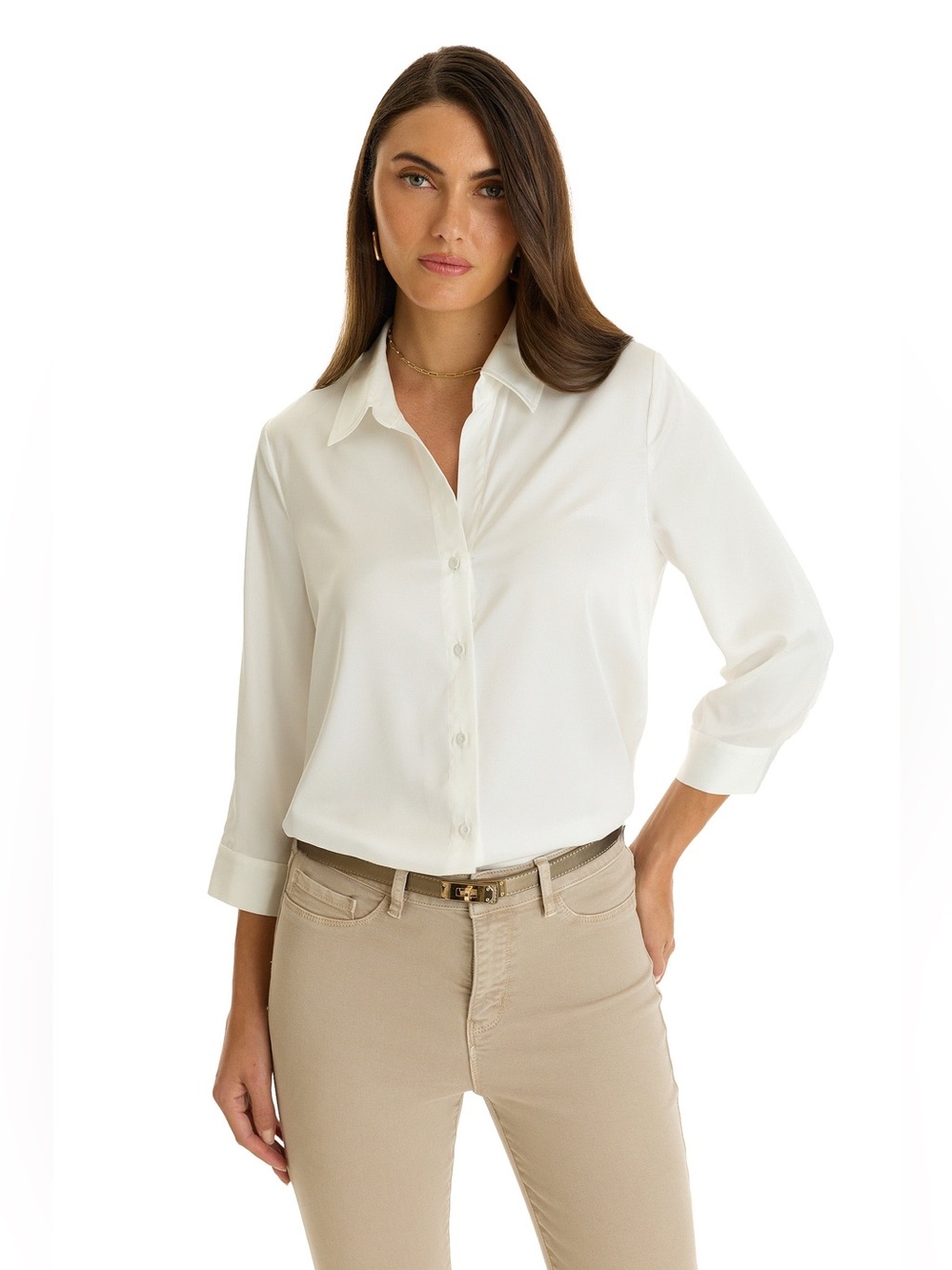 The Noli Shop SARA White Button Down Silky Blouse Top